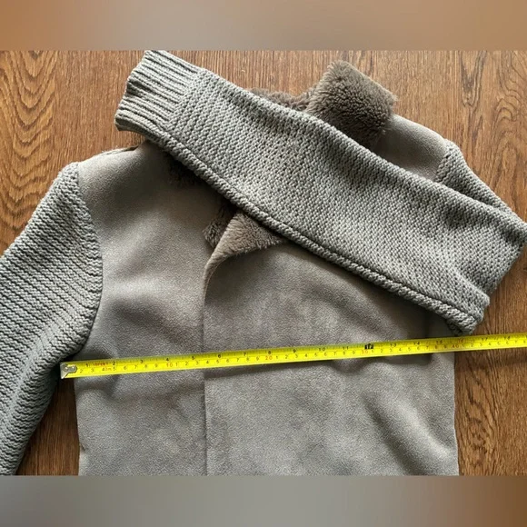 Anthropologie Brown Piper Open Front Faux Fur Trim Ribbed Sweater Coat - Size XS - Picture 11 of 11